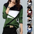 thumbnail image 3 of Women Autumn Color Contrast Positioning Print Round Neck Long Sleeve Casual Top, 3 of 8