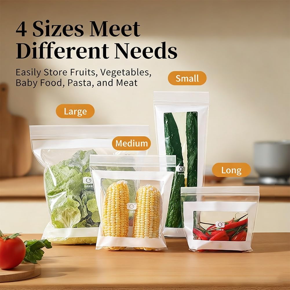 Food Grade Fresh-Keeping Bags, Reusable Slider Freezer Long Sealed Bag, Fridge Covers for Vegetables and Meat Bags, Plastic Produce Bag, Food Storage Bages for Fruit Vegetable Kitchen