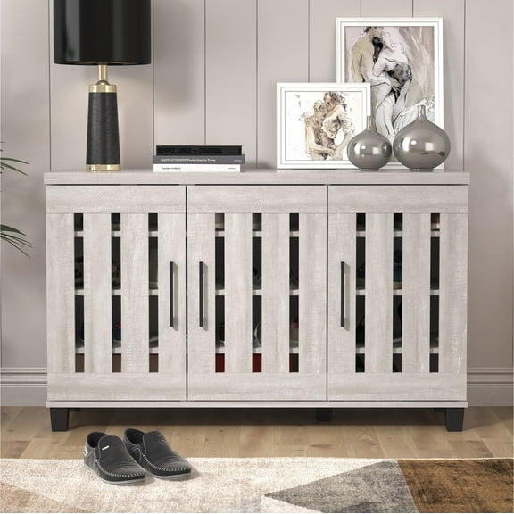 STYLIVIA Banos 3 Door Shoe Cabinet, Dusty Gray Oak