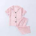 thumbnail image 3 of larppty Silk Pajamas for Girls 2 Piece Short Sleeve Button Down Pjs Soft Smooth Sleepwear Set (18-24 Months,Pink), 3 of 4