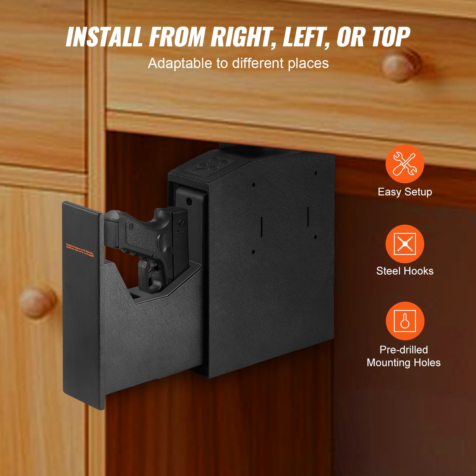 BENTISM Mounted Safe 3 Quick Access Ways of Fingerprints, Passwords and Keys, Handgun Safe for 1 Pistol for Home, Bedside, Nightstand, Wall