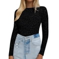 thumbnail image 2 of Womens Tshirt Solid Long Sleeve Crewneck Sheer Mesh See Through Top Tees for Women Black L, 2 of 5