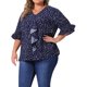 thumbnail image 4 of Blusa de mujer de tallas grandes GRACE & GRANDEUR con volantes en el frente, mangas fruncidas, cuello en V, tops casuales 4X azul oscuro, 4 of 6