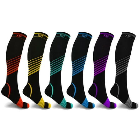 6-Pair Sport Compression Socks for Men and Women Knee High - made for running, athletics, pregnancy and