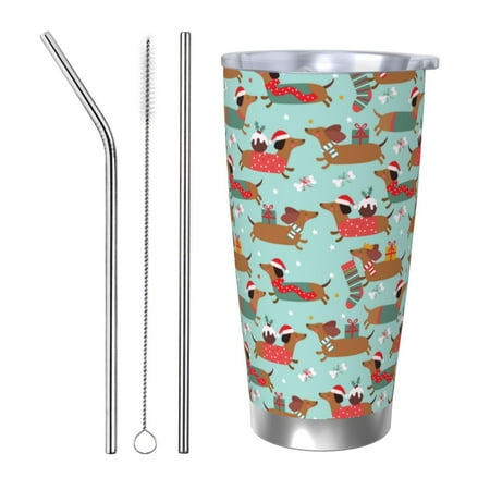 

Cauagu Dachshund Christmas Play Pattern 20oz Tumbler Stainless Steel Vacuum Insulated Tumbler with Lid Insulated Coffee Mug Thermal Cup with Splash Proof Sliding Lid-Straw Three-piece Set