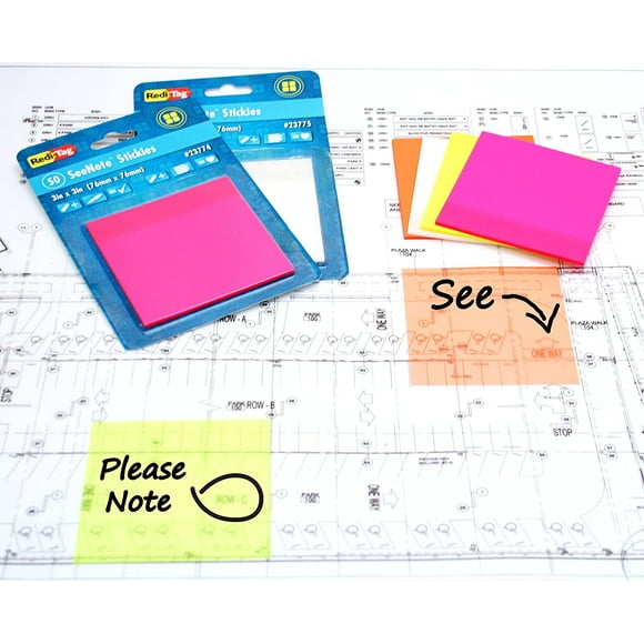 Redi-Tag-SeeNote Stickies Transparent Sticky Notes, 50-Pack, 3 X 3 Pouces, Néon Magenta-23774