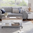 thumbnail image 7 of WAMPAT Farmhouse Coffee Table, with Blue LED Lights, Large Rectangle Center Table with 1 Drawers and Open Storage Shelf for Living Room, 42", White/Oak, Wood/Metal, 7 of 7