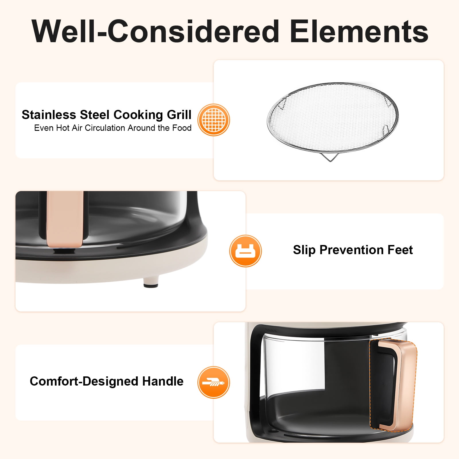 Air Fryer 4.4Qt 8-in-1 Digital Touchscreen, 1200W Compact Oilless Cooker with Borosilicate Glass Pot, 360° Visible Window, Dishwasher Safe, 80-200°C Adjustable Temp & Presets