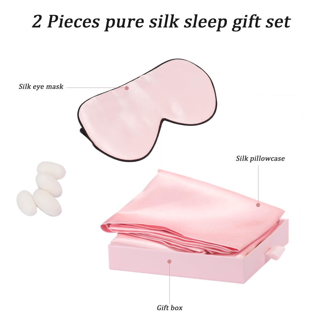 Unique Bargains 19 Momme Silk Pillowcase Eye Cover Set, Queen, Pink