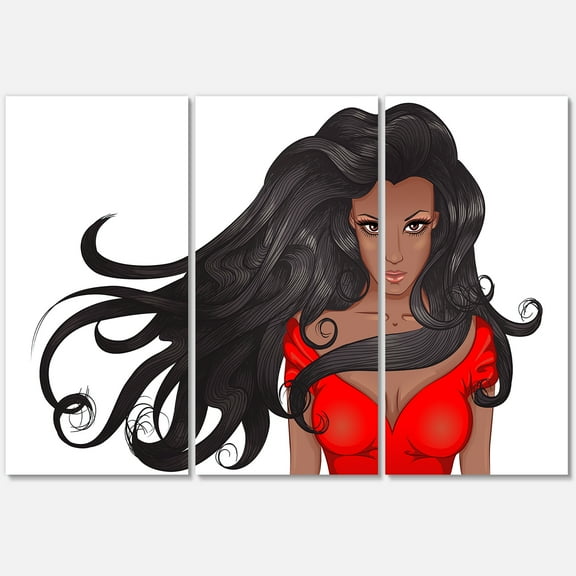 Designart ' Portrait of African American Female XIV ' Modern Canvas Wall Art Print