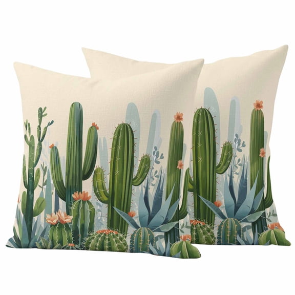 Outdoor Waterproof Pillow Covers Summer Cactus Tropical Plants Decorative Throw Pillow Protectors,Pillowcase Cushion Cases for Patio Sofa Garden Couch,16x16in,Pack of 2