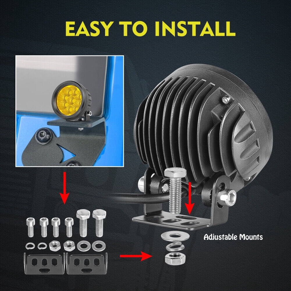 2X 3.5" 90W Round LED Work Light Pods Yellow Spot Flood Headlights Fog Lamp Truck Car JEEP SUV
