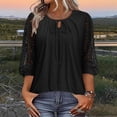 thumbnail image 4 of Yrmaups Loose Fit 3/4 Sleeve Blouse for Women, Casual Lace Tie Front Top, Soft Stretch Tee for Party Office Travel Everyday Wear, Black 2XL, 4 of 6