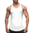 thumbnail image 2 of Hessimy Men Sleeveless T Shirt Workout Cut Off Shirts Athletic Muscle Gym T Shirts Solid Round Neck Tank Tops(White,L), 2 of 5