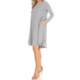 thumbnail image 3 of Women's A-Line Round Neck Long Sleeve Pockets Lightweight Solid Mini Midi Dress, 3 of 5