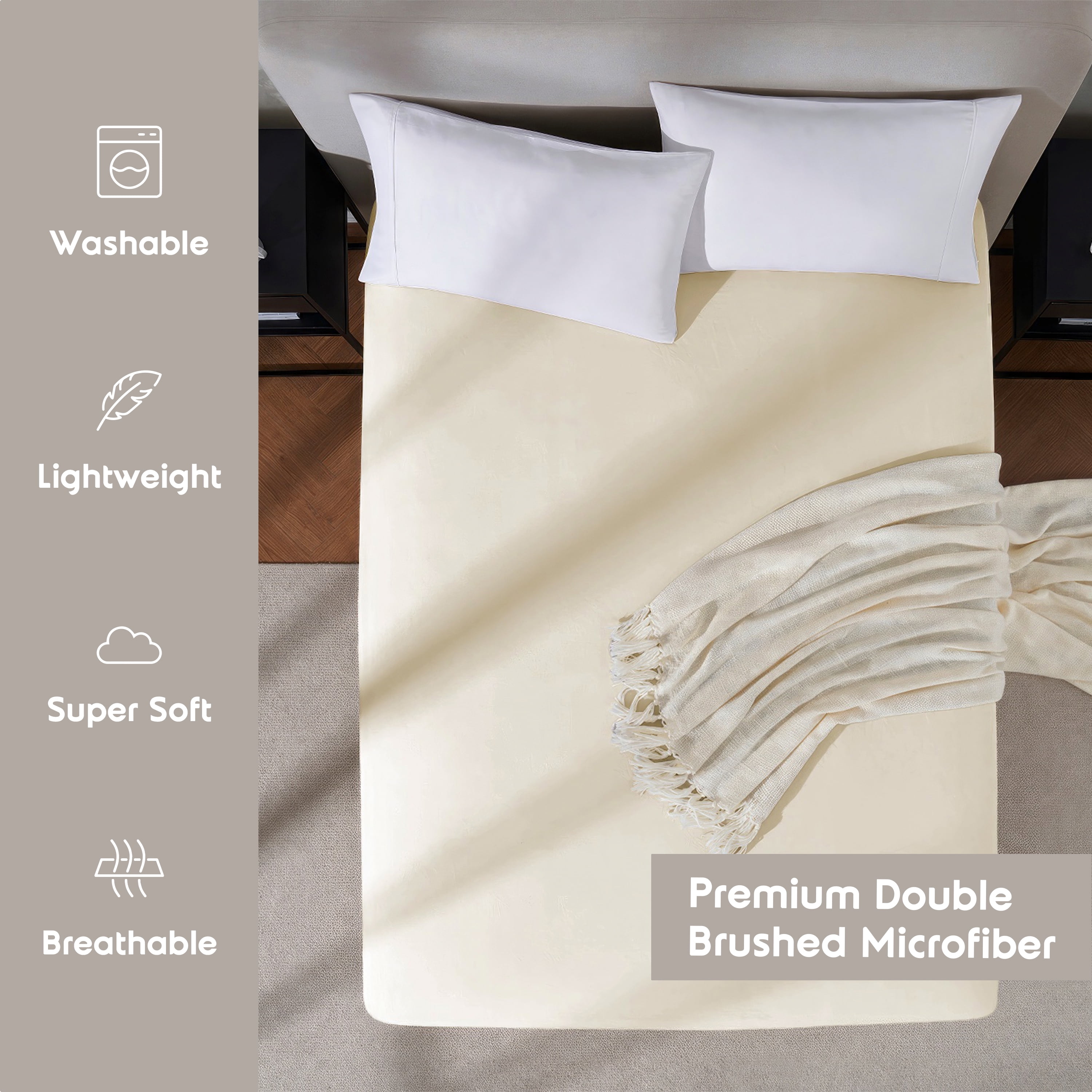 Lammaloe 2 Pack Extra Deep Pocket Twin XL Fitted Sheet Only, Fits 18" to 24" Mattress, Soft Microfiber Fitted Bed Sheet, Beige Cream