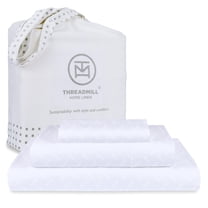 Threadmill Cotton Twin Sheet Set | 100% Cotton Sheets for Twin Size Bed | Damask Jacquard Sateen Twin Bed Sheets Set with 16” Deep Pocket | Soft Breathable 3-Piece Cooling Sheet Set | White