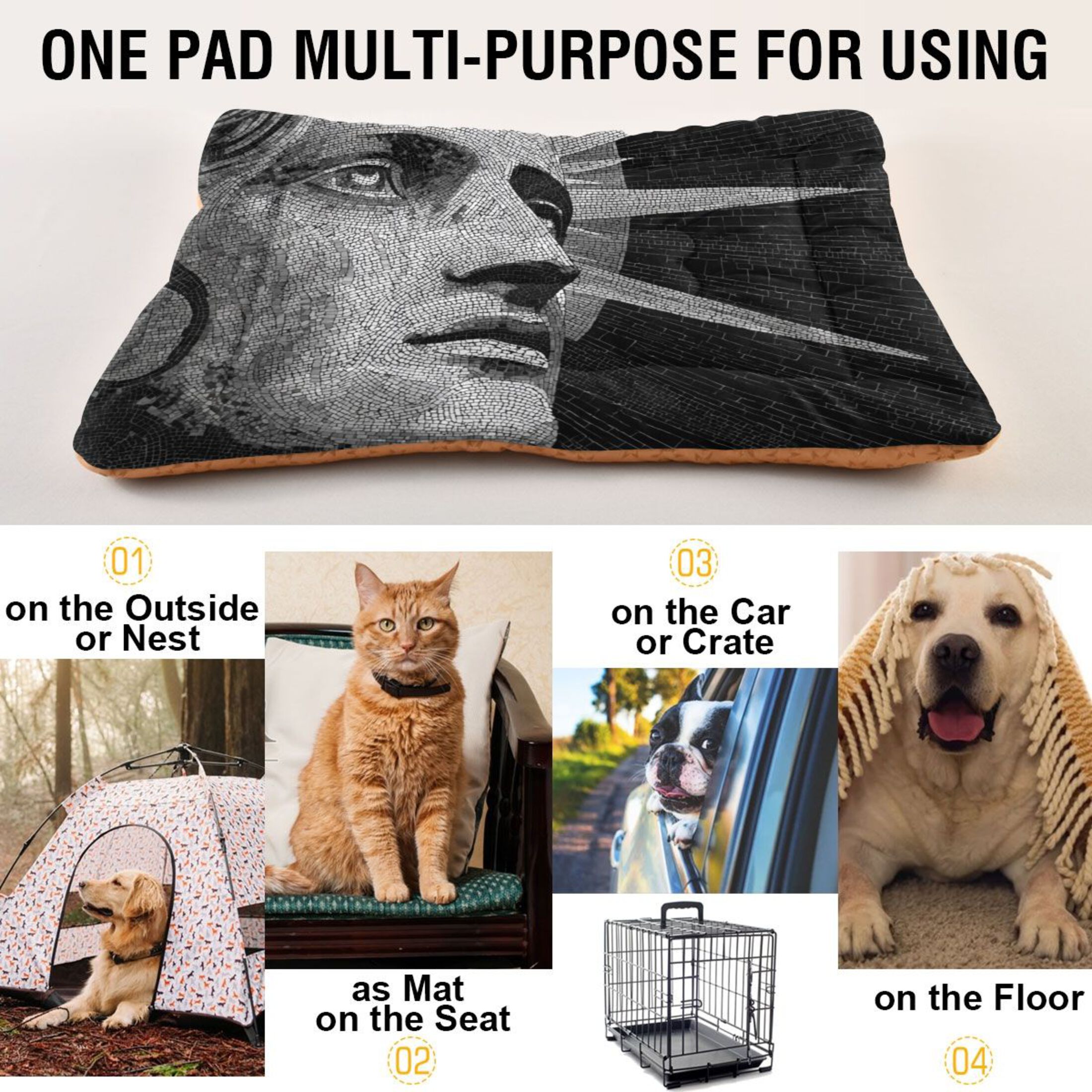 Cozy Mat Pet Bed Indoor Outdoor Warm Soft For Cat Dog Puppy(S/M) Black&white Mosaics