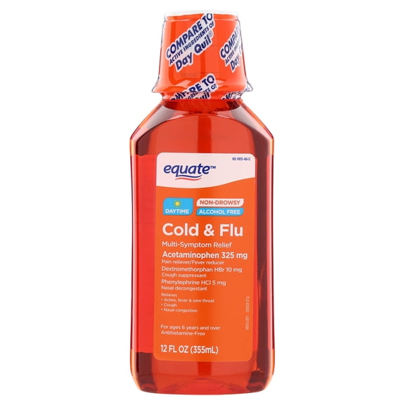 Equate Daytime Cold and Flu Relief, Non-Drowsy, Multi-Symptom Medicine for Cough, 12 fl oz