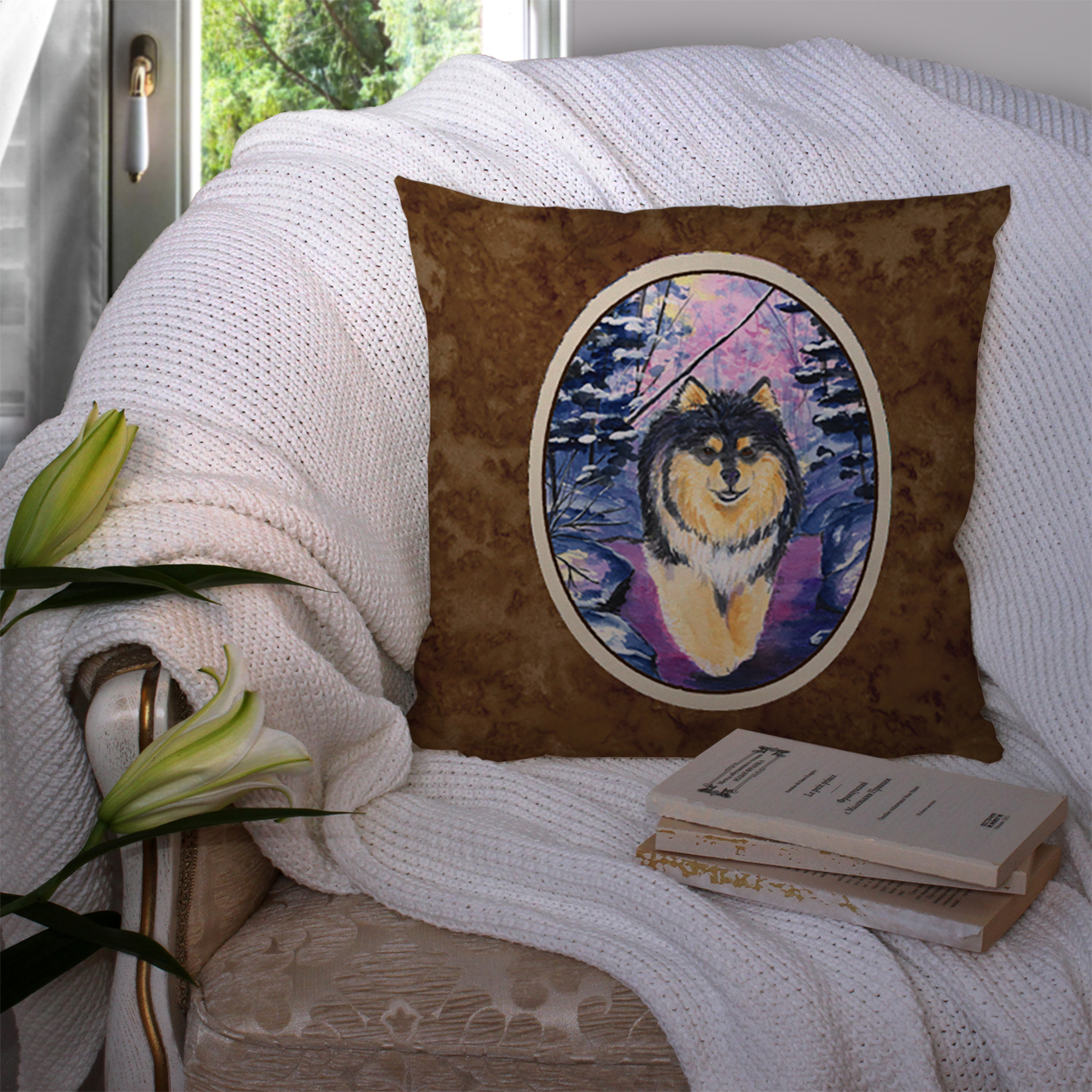 Carolines Treasures SS1054PW1414 Finnish Lapphund Fabric Decorative Pillow, 14Hx14W, multicolor