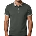 thumbnail image 2 of DPTALR Men's Casual Contrast Trim Short Sleeve Button Polo Shirt,Army Green,Big Men's,Tall Men's L,Young Men's T-shirt, 2 of 7
