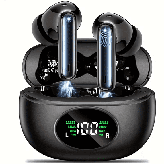 In ear earphones, Bluetooth version 6.1, wireless earphones, equipped with 4 ENC microphones, 36 hours of long battery life, IP7 waterproof rating, black version