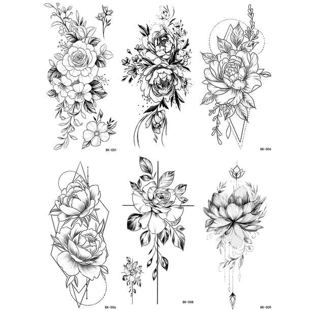 Etiquetas Engomadas Del Tatuaje 6pcs tatuaje calcomanías desechables flor extraíble tatuajes para adultos (A)