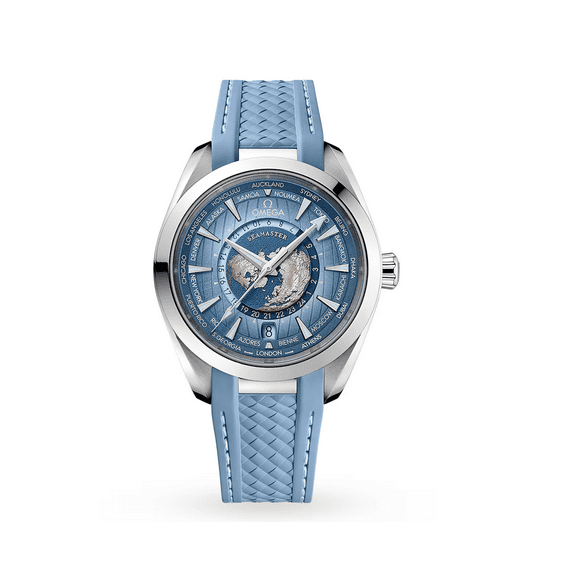 Pre-Owned Omega Seamaster Aqua Terra 150M Co‑Axial Master Chronometer GMT Worldtimer 43mm – Summer Blue