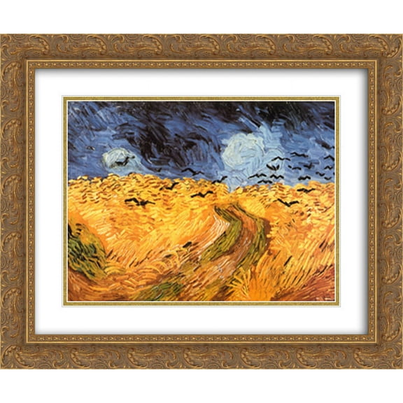 Wheatfield with Crows, c.1890 2x Matted 18x15 Gold Ornate Framed Art Print by Vincent Van Gogh
