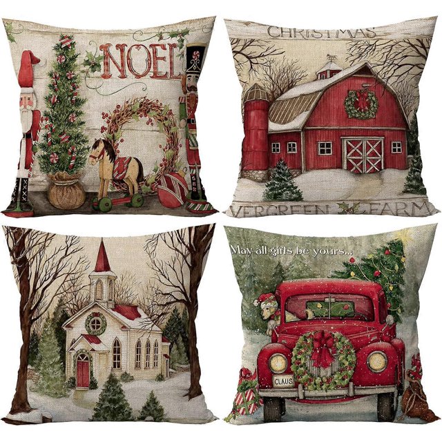 ZHAOCHENG Funda de almohada navideña 4 piezas Decoración navideña para el hogar Funda de almohada navideña Sofá