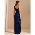 thumbnail image 2 of Navy Blue One Shoulder Ruched Wrap Maxi Dress With Asymmetrical Ruffle Hem, 2 of 7
