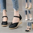 thumbnail image 7 of Xfvqtps Womens Sandals High Heeled Wedges Espadrilles Weave Flax Straps Close Toe Ankle Strap Frog Simple Elegant Non Slip Breathable Lightweight Casual Summer Pumps Black, 7 of 7