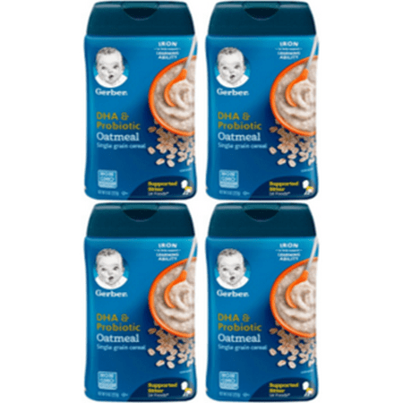 (4 Pack) GERBER DHA & Probiotic Oatmeal Baby Cereal, 8