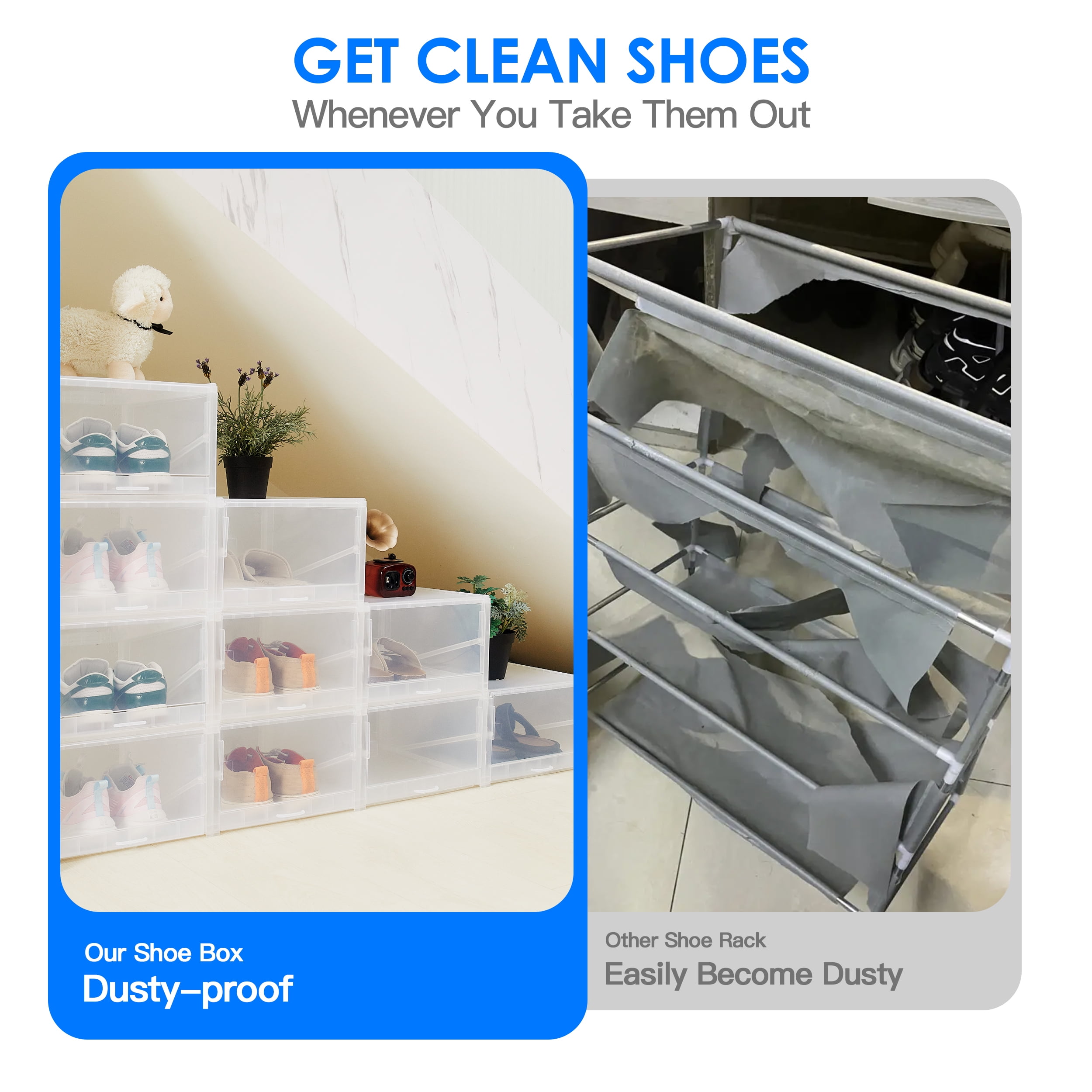 Prilinex 6Pcs Storage Bins with Lids, Shoe Boxes Clear Stackable Containers Organize Shoes Closet Shelves, Classroom Organization Teacher Tools, Clothes & Toy Storage