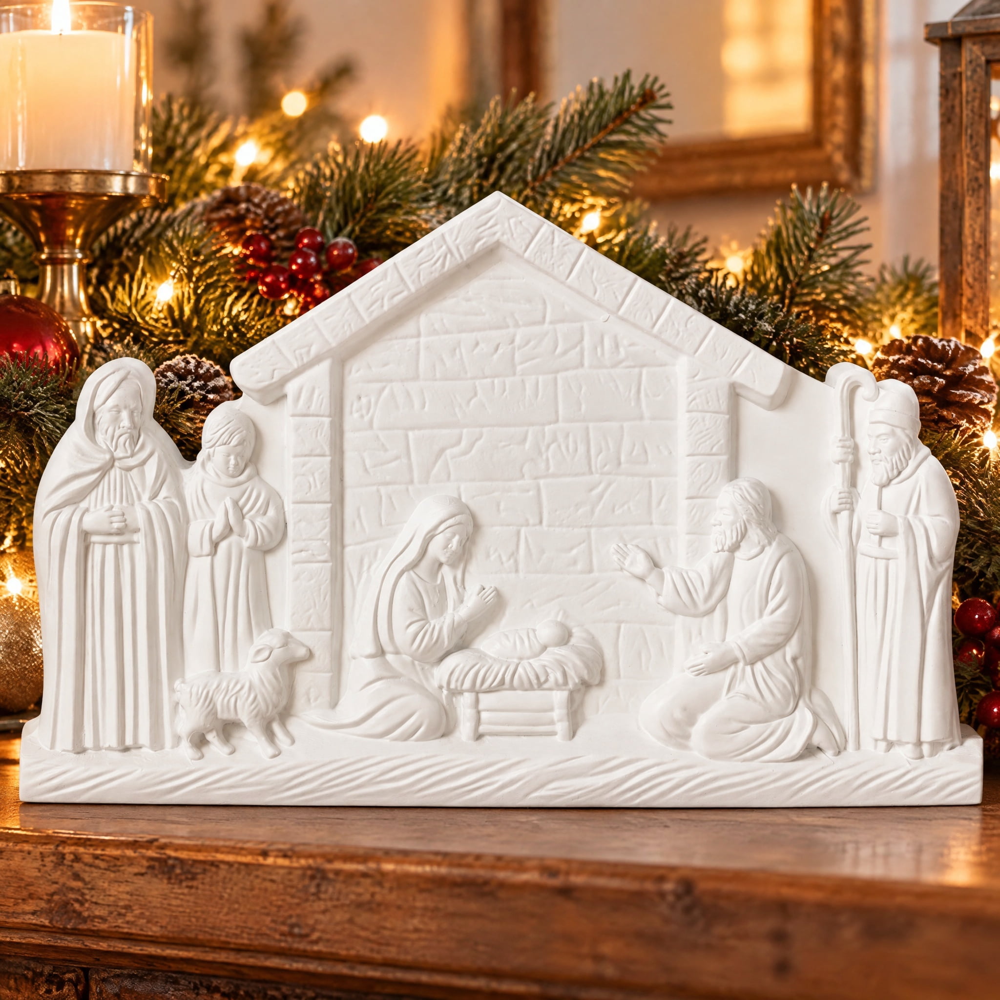 White Nativity Scene Christmas Sculpture Decoration, 7", by Holiday Time