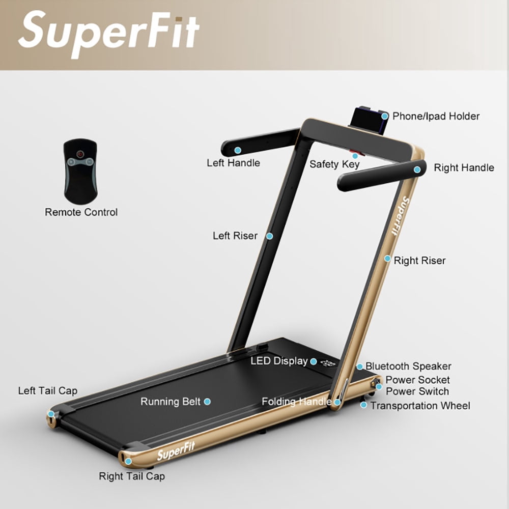 Spaco 2.25HP 2 in 1 Folding Treadmill with APP Speaker Remote Control-Yellow, Home Fitness Equipment for Walking & Running , Cardio Exercise Machine