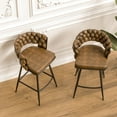 thumbnail image 7 of BedLuxury Modern 360° Swivel Bar Stools Chairs Set of 2, Woven Upholstered Bar Chair with Metal Legs, Counter Height, Leather Brown, 7 of 7