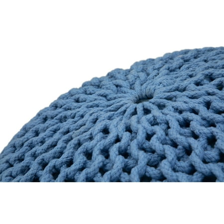 Simpli Home - Nikki Round Contemporary Polystyrene/Knitted Cotton Pouf - Blue/Navy Blue