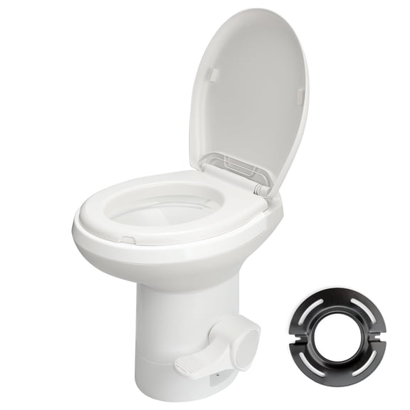ROSYNEY Portable RV Toilet with Pedal Flush, 18.9" Standard Height, Adjustable Water Level, Gravity Flush Camp Toilet with Quiet-Close, White
