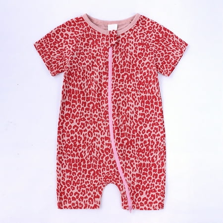 

TUOBARR Toddler Baby Boys Girls Cute Cartoon Animal Pattern Short Sleeve Double Zipper Romper Jumpsuit Red (3M-3T)