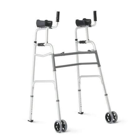 Medline Upright Walker with 5” Dual Wheels Forearm Walker with Armrests Height Adjustable 300lb Weight Capacity