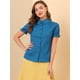 thumbnail image 4 of Blusa de algodón con volantes y cuello vuelto Allegra K para mujer Azul verde XL, 4 of 6