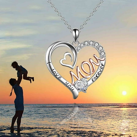 Hovilon Hollow Heart Pendant with Mom English Letter Necklace Mother's Day Mother's Birthday Jewelry Gift，Two-Tone Mom Love Heart Pendant Necklace Mother's Day Gift for Mom Wife