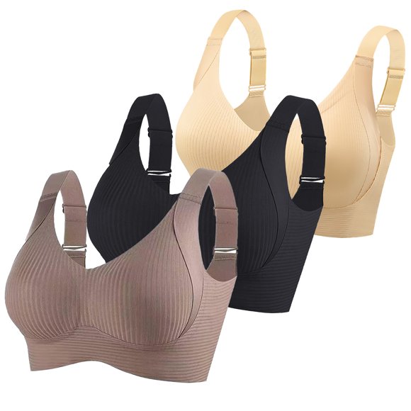 Oksale Adjustable Strap Sports for Women 3 Pack Plus Size Yoga Bra Breathable Full Coverage Scoop Neck Summer High Support Bras 2026 Beige 5XL