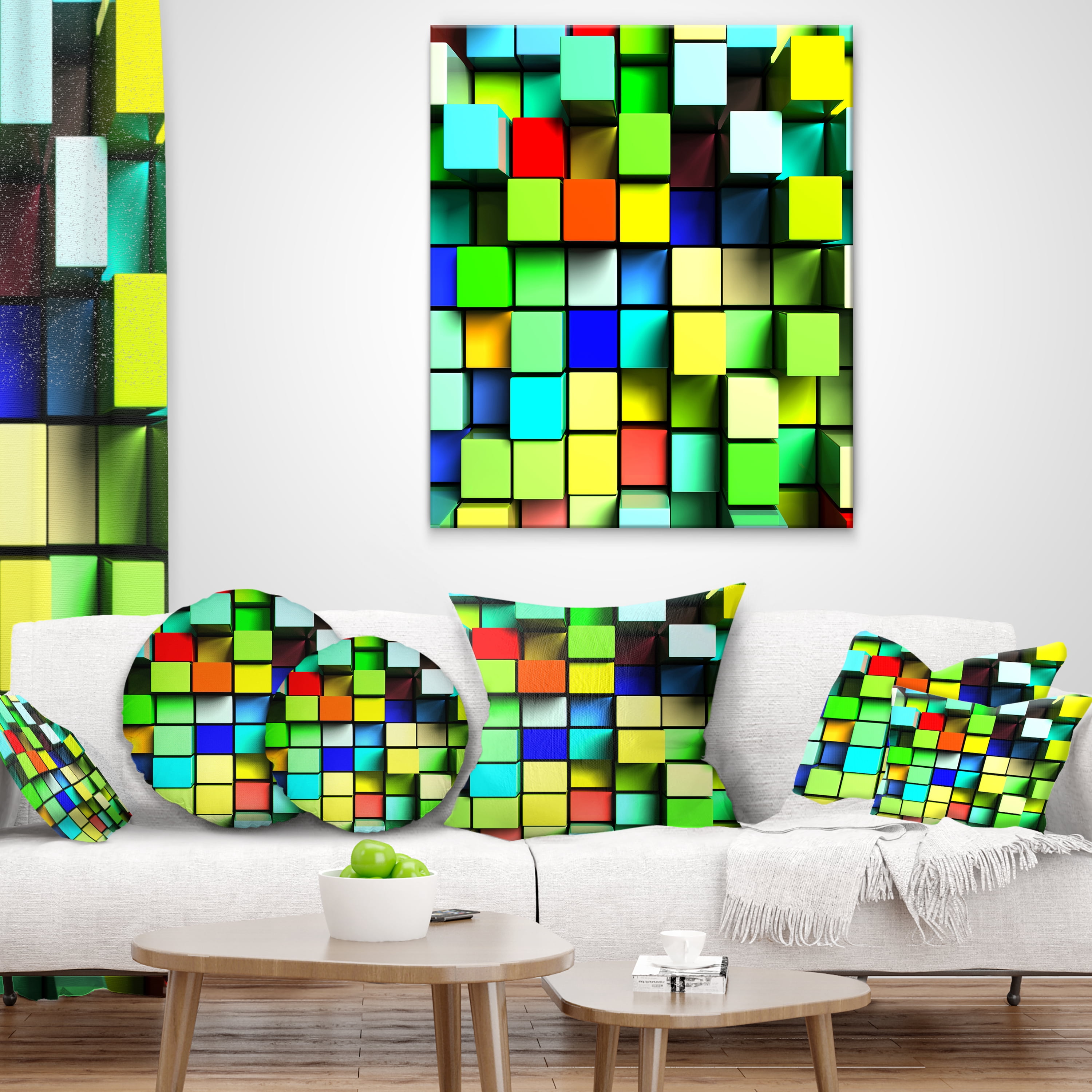 Designart Colored 3D Cubes Wall Design - Contemporary Throw Pillow - 16x16