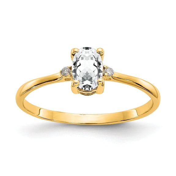 14K Yellow Gold Ring Band with Stones (04) April Topaz (White) Oval White Diamond Round