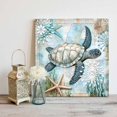 thumbnail image 2 of Wall Art Prints, Sea Turtle Coastal Framed Canvas Prints for Bedroom Living Room Bathroom Office, Starfish Coral Summer Beach Gallery Wrap Wall Art Poster for Gifts Home Decor 8"x8", 2 of 9