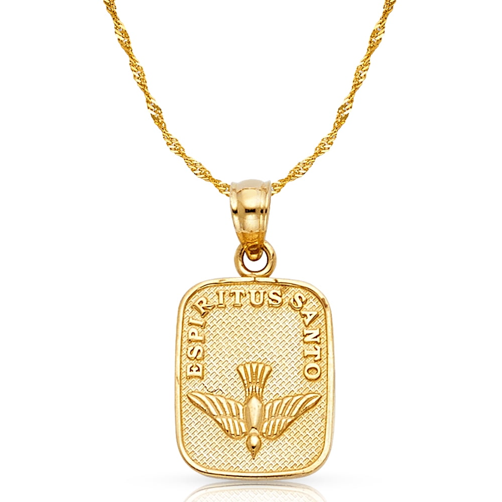 Ioka 14K Yellow Gold Baptism Espiritus Santo Charm Pendant with 0.9mm Singapore Chain Necklace