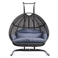 thumbnail image 3 of 2 Person Double Hanging Swing Egg Chairs,Indoor Outdoor Wicker Hanging Hammock with Stand,Cushioned Loveseat Chaise Lounger,Perfect for Patio Garden Porch Backyard House Indoor Decor, Black, 3 of 7