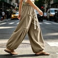 thumbnail image 4 of Bxsruta Womens Cargo Pants Wide Leg Baggy Joggers Drawstring Elastic Waist Casual Trousers with Pockets, 4 of 7
